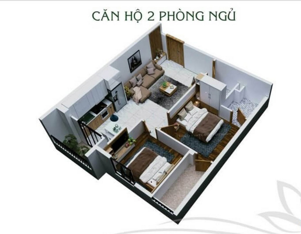 Thiết kế căn hộ 2 phòng ngủ dự án Splus Riverview Bình Dương