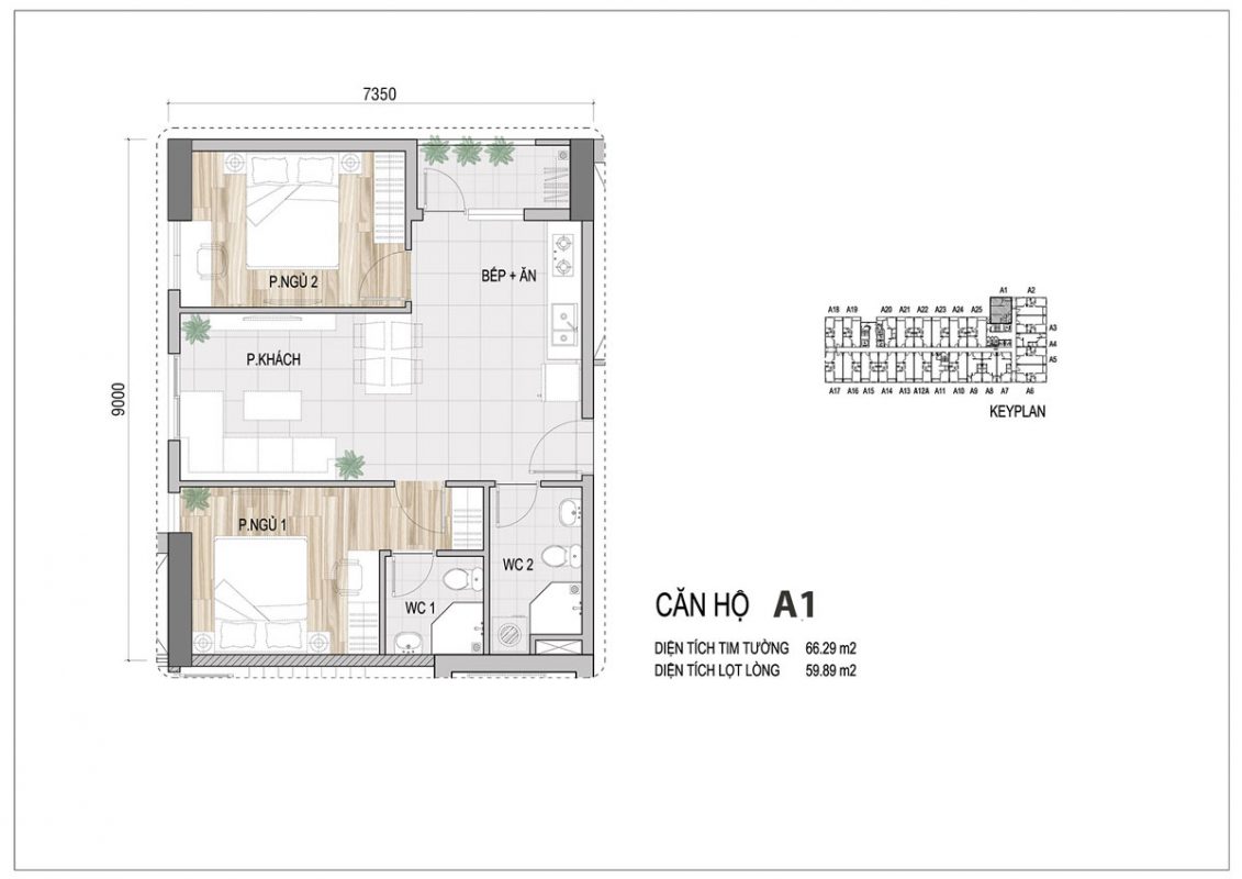 Thiết kế căn hộ Prosper Plaza quận 12 loại 66m2