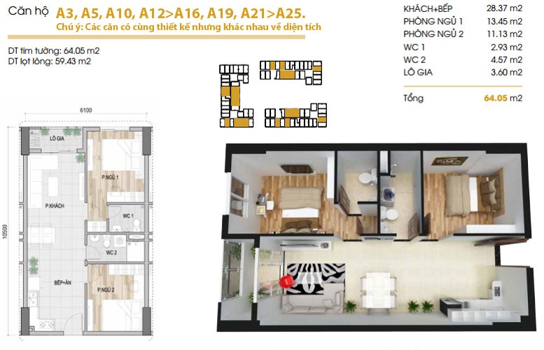 Thiết kế căn hộ Prosper Plaza quận 12 loại 64m2